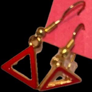 Neiman Marcus Red and Gold Geometric Earrings nwot